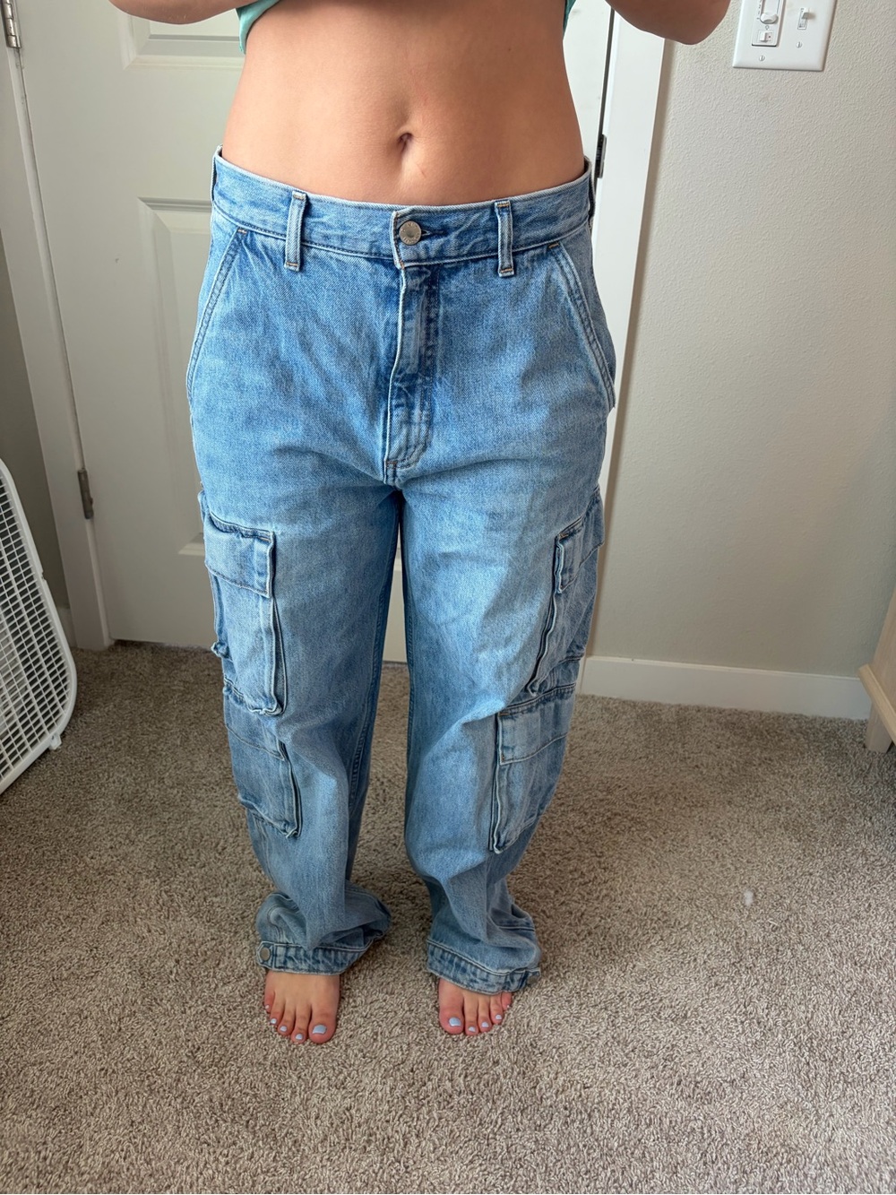 Aritzia Light Blue Wide-Leg Cargo Jeans